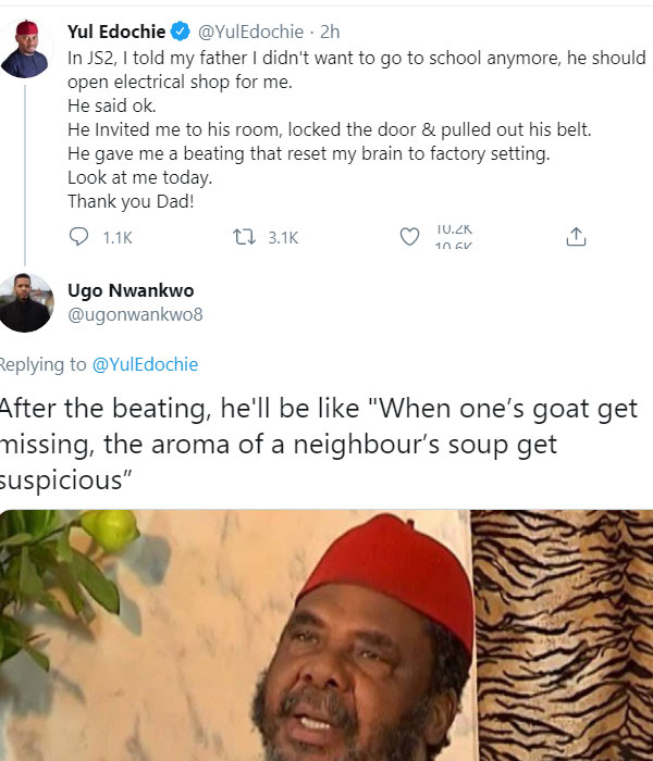 Yul Edochie recalls childhood whooping